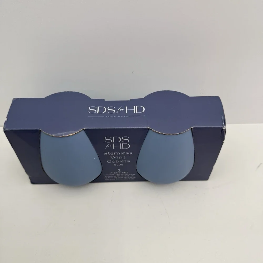 HD Designs Silicone Stemless Wine Tumbler Blue 2-pack Shatterproof Pool Safe